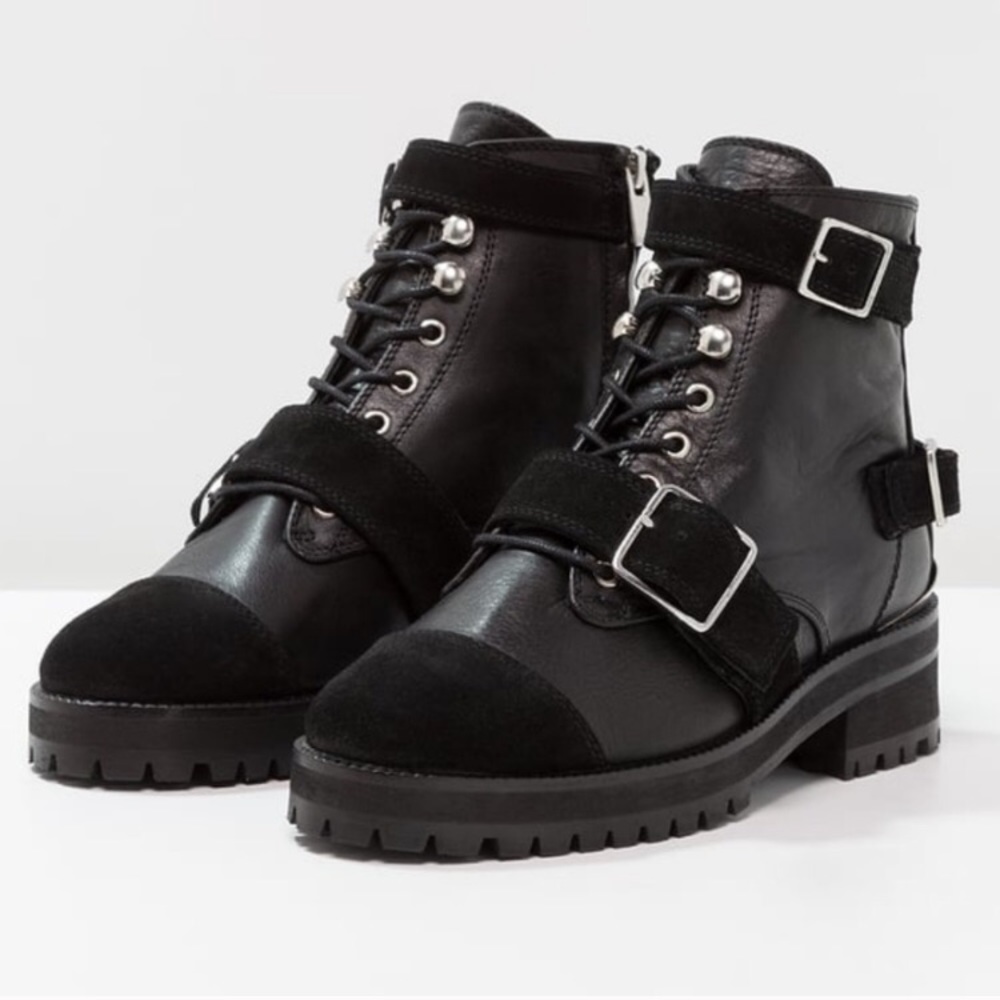 The Kooples Black Leather/Suede Lace-up Boot